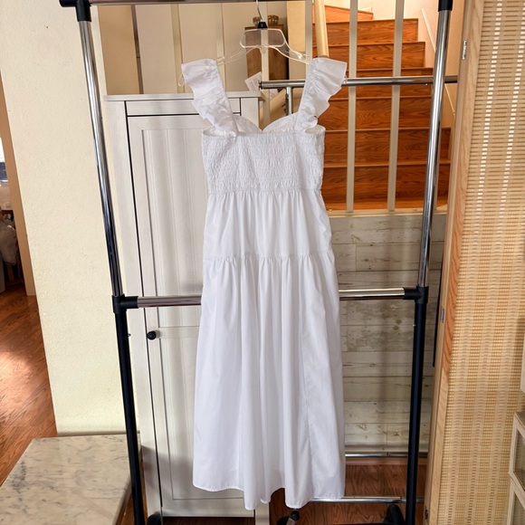 Abercrombie and Fitch White Ruffle Strap Smocked Poplin Midi Dress Costal Beachy - Picture 5 of 12